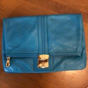 Marc Jacobs Turquoise Folio Clutch w/ Gold Buckle
